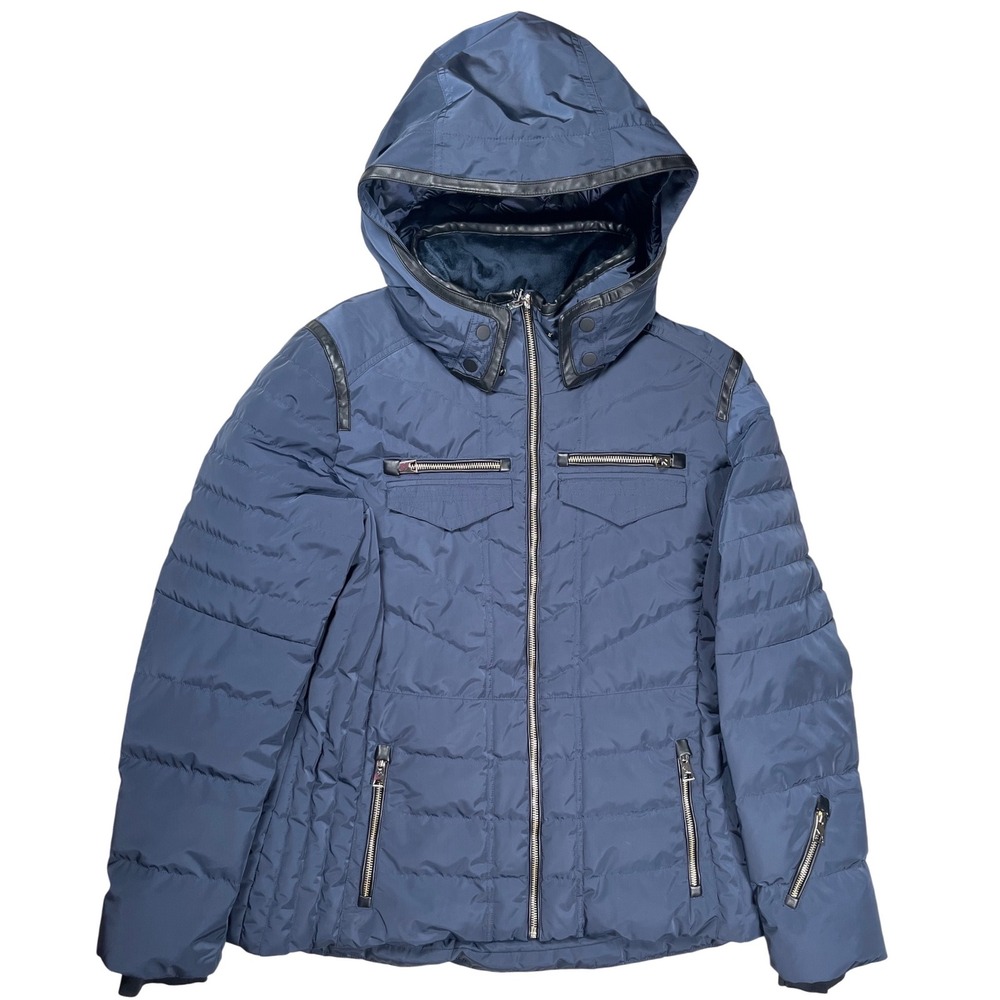 Obermeyer Devon Down Jacket Women 14 Blue Insulated Hooded Puffy Ski Coat Resort